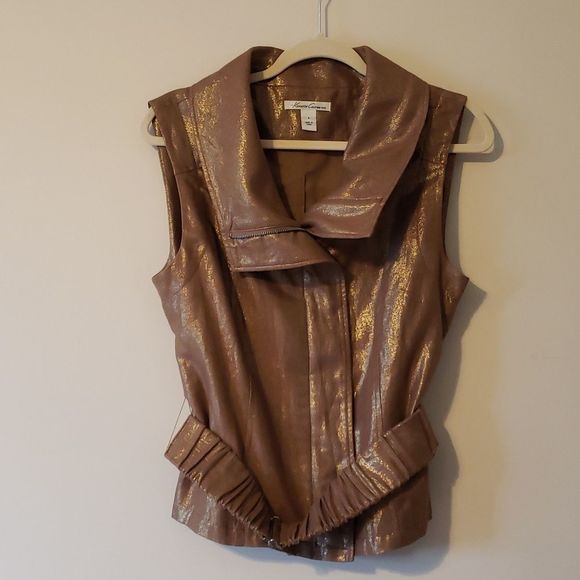 KENNETH COLE New York Brown Gold Metallic Zip Up Vest 90's Y2K Size Small - Picture 3 of 13